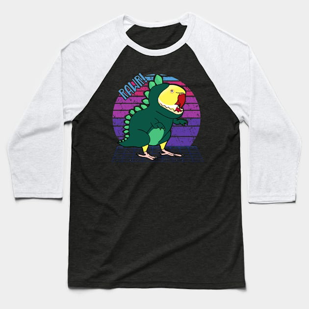 Vaporwave Yellow Indian Ringneck Dinosaur Baseball T-Shirt by FandomizedRose